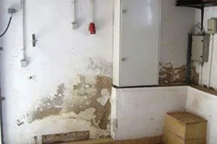 Feuchte Kellerwand mit abgeplatztem Putz